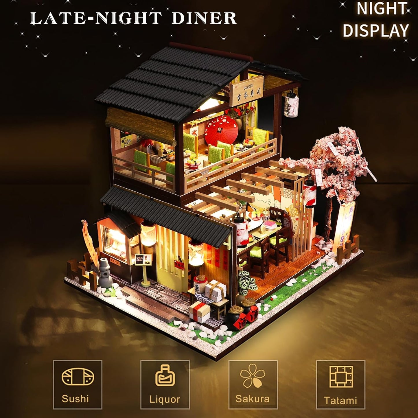 Spilay DIY 木製 ドールハウス ミニチュア 手作りキットセット 初心者向け 和風 DIY 木製 ドールハウス 3Dパズル おもちゃ LEDライト付き ドールハウスキット 引っ越し祝い インテリア 誕生日 クリスマス プレゼント 癒しグッズ14歳以上対象 (m2011)