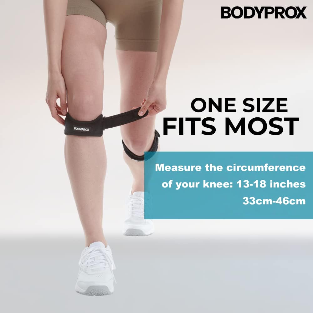 BODYPROX 膝蓋骨ストラップ2パック ハイキング、サッカー、バスケットボール、ランニング、ジャンパー膝、テニス、バレーボール＆スクワットによる膝痛緩和サポートブレイス