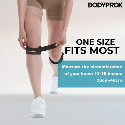 BODYPROX 膝蓋骨ストラップ2パック ハイキング、サッカー、バスケットボール、ランニング、ジャンパー膝、テニス、バレーボール＆スクワットによる膝痛緩和サポートブレイス