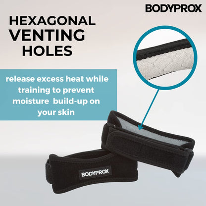 BODYPROX 膝蓋骨ストラップ2パック ハイキング、サッカー、バスケットボール、ランニング、ジャンパー膝、テニス、バレーボール＆スクワットによる膝痛緩和サポートブレイス