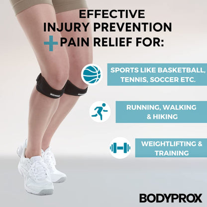 BODYPROX 膝蓋骨ストラップ2パック ハイキング、サッカー、バスケットボール、ランニング、ジャンパー膝、テニス、バレーボール＆スクワットによる膝痛緩和サポートブレイス