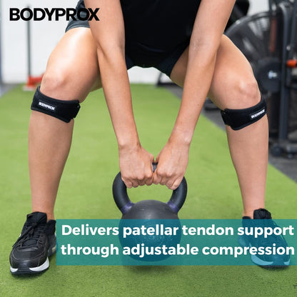 BODYPROX 膝蓋骨ストラップ2パック ハイキング、サッカー、バスケットボール、ランニング、ジャンパー膝、テニス、バレーボール＆スクワットによる膝痛緩和サポートブレイス