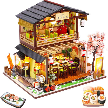 Spilay DIY 木製 ドールハウス ミニチュア 手作りキットセット 初心者向け 和風 DIY 木製 ドールハウス 3Dパズル おもちゃ LEDライト付き ドールハウスキット 引っ越し祝い インテリア 誕生日 クリスマス プレゼント 癒しグッズ14歳以上対象 (m2011)