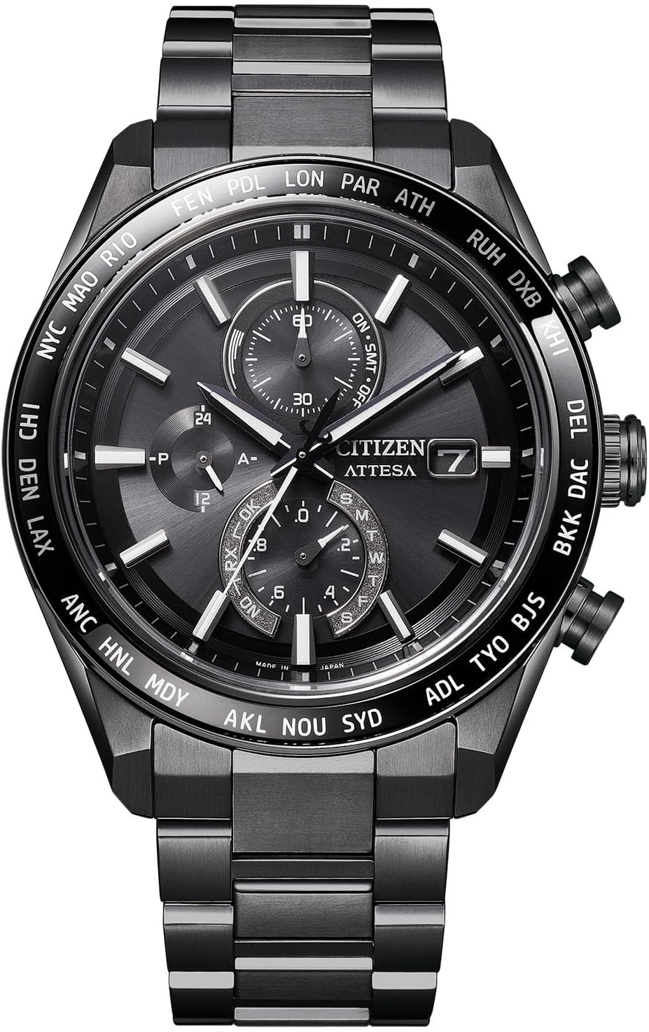 [CITIZEN] 腕時計 ATTESA (電波時計/防水/サファイアベゼル) AT8294-59E 軽量 チタン 光発電エコ・ドライブ サファイアガラス メンズ ビジネス アナログ クロノグラフ ブラック 黒 黒文字盤 電波ソーラー