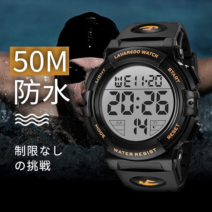 腕時計 メンズ デジタル 50メートル防水 日付 曜日 アラーム LED表示 多機能付き 防水腕時計 デジタル腕時計 スポーツウォッチ おしゃれ アウトドア 取扱説明書付き