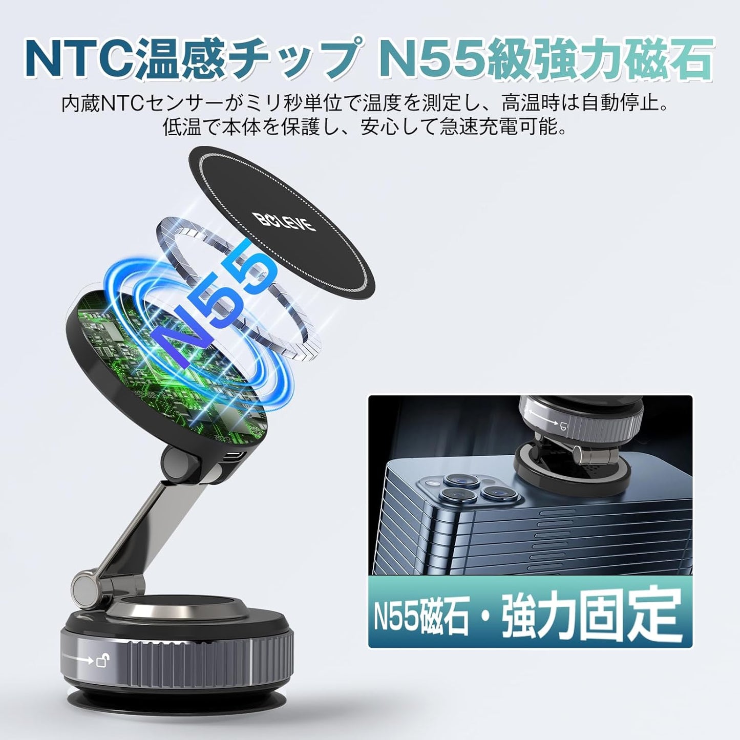 スマホホルダー 車 ワイヤレス充電 マグネット MagSafe対応 15W急速充電 360°回転 折りたたみ式