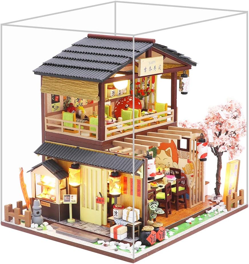 Spilay DIY 木製 ドールハウス ミニチュア 手作りキットセット 初心者向け 和風 DIY 木製 ドールハウス 3Dパズル おもちゃ LEDライト付き ドールハウスキット 引っ越し祝い インテリア 誕生日 クリスマス プレゼント 癒しグッズ14歳以上対象 (m2011)