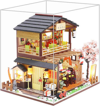 Spilay DIY 木製 ドールハウス ミニチュア 手作りキットセット 初心者向け 和風 DIY 木製 ドールハウス 3Dパズル おもちゃ LEDライト付き ドールハウスキット 引っ越し祝い インテリア 誕生日 クリスマス プレゼント 癒しグッズ14歳以上対象 (m2011)