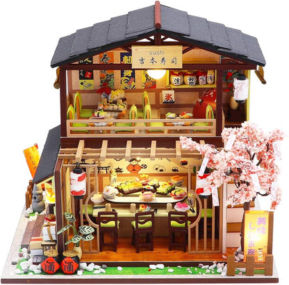 Spilay DIY 木製 ドールハウス ミニチュア 手作りキットセット 初心者向け 和風 DIY 木製 ドールハウス 3Dパズル おもちゃ LEDライト付き ドールハウスキット 引っ越し祝い インテリア 誕生日 クリスマス プレゼント 癒しグッズ14歳以上対象 (m2011)