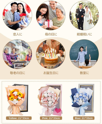ソープフラワー 花束 母の日 ギフト 人気 フラワーブーケ 枯れない花 石鹸花 花ギフト メッセージカード付 クリアボックス 手提げ袋 誕生日プレゼント 女性 敬老の日 送別会