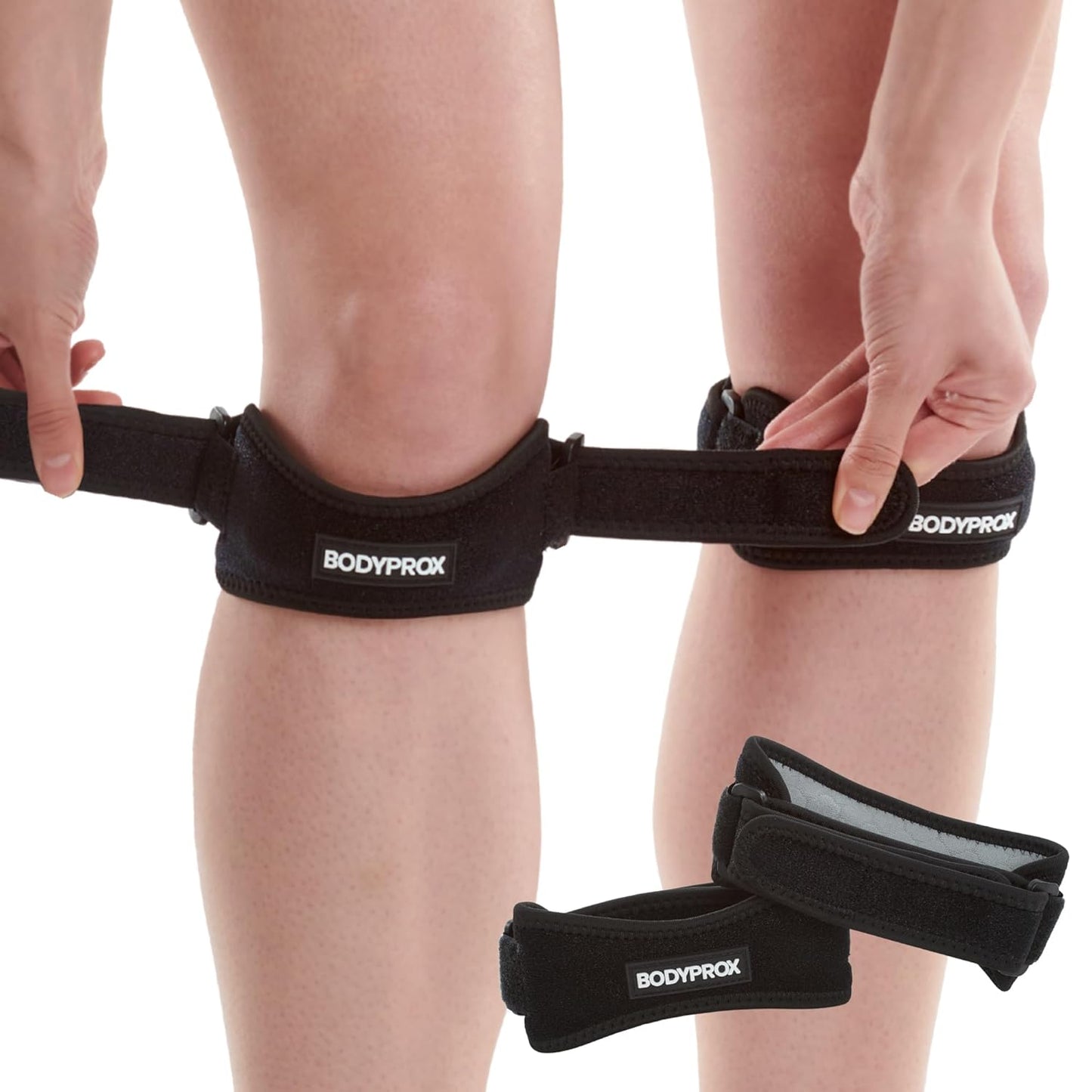BODYPROX 膝蓋骨ストラップ2パック ハイキング、サッカー、バスケットボール、ランニング、ジャンパー膝、テニス、バレーボール＆スクワットによる膝痛緩和サポートブレイス