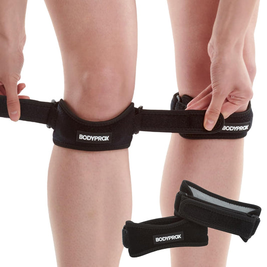 BODYPROX 膝蓋骨ストラップ2パック ハイキング、サッカー、バスケットボール、ランニング、ジャンパー膝、テニス、バレーボール＆スクワットによる膝痛緩和サポートブレイス
