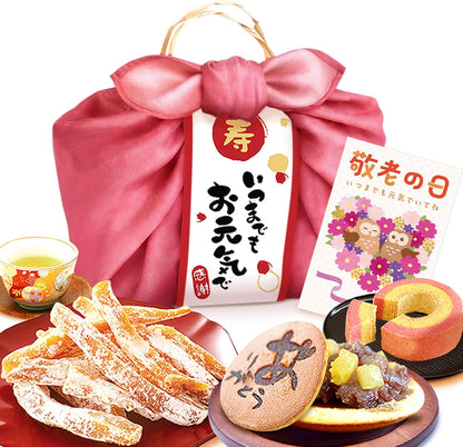 おいもや 敬老の日 プレゼント スイーツ お菓子 祖母 ギフト 和菓子 どら焼き バウムクーヘン 干し芋 ピンク KR