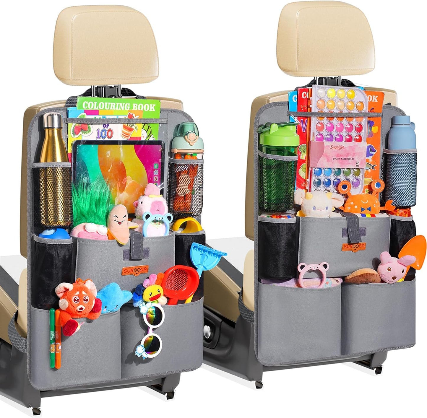 SURDOCA シートバックポケット 車 収納ポケット キックガード 後部座席収納バッグ ベビー用品 子供用品 車内収納袋 11インチtablet収納可能 荷物入れ 防汚 (ブラック, 1枚)