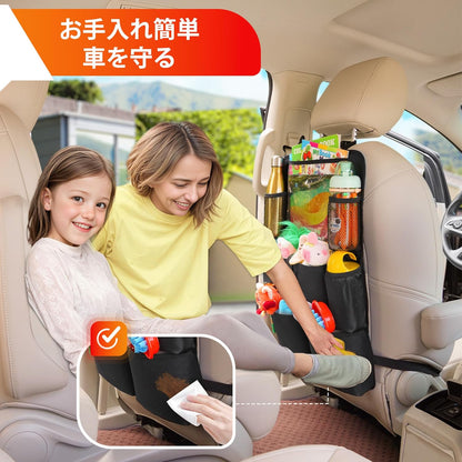 SURDOCA シートバックポケット 車 収納ポケット キックガード 後部座席収納バッグ ベビー用品 子供用品 車内収納袋 11インチtablet収納可能 荷物入れ 防汚 (ブラック, 1枚)