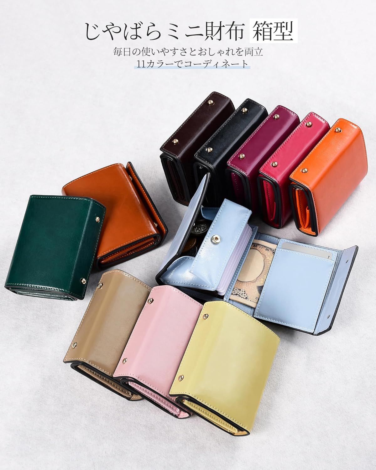 [Modiko] 財布 レディース 2つ折り 箱型財布 オイルドレザー 本革 大容量 小さい財布 カード入れ 母の日 誕生日 ギフト対応 人気