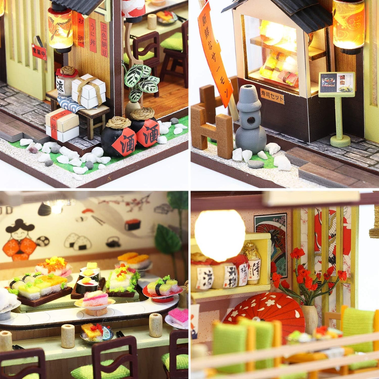 Spilay DIY 木製 ドールハウス ミニチュア 手作りキットセット 初心者向け 和風 DIY 木製 ドールハウス 3Dパズル おもちゃ LEDライト付き ドールハウスキット 引っ越し祝い インテリア 誕生日 クリスマス プレゼント 癒しグッズ14歳以上対象 (m2011)