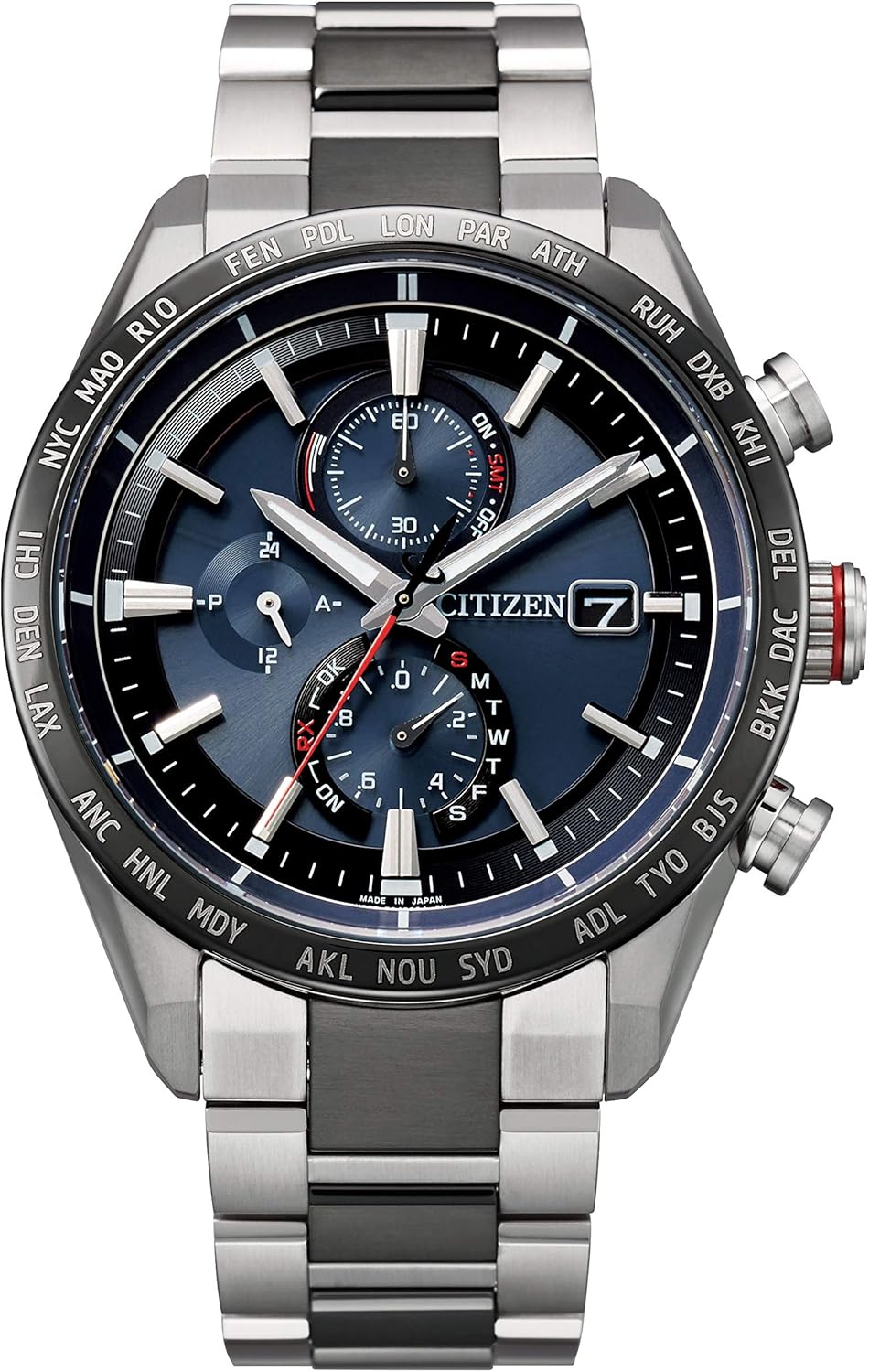 [CITIZEN] 腕時計 ATTESA (電波時計/防水/サファイアベゼル) AT8294-59E 軽量 チタン 光発電エコ・ドライブ サファイアガラス メンズ ビジネス アナログ クロノグラフ ブラック 黒 黒文字盤 電波ソーラー