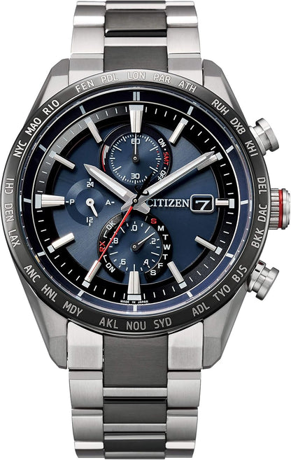[CITIZEN] 腕時計 ATTESA (電波時計/防水/サファイアベゼル) AT8294-59E 軽量 チタン 光発電エコ・ドライブ サファイアガラス メンズ ビジネス アナログ クロノグラフ ブラック 黒 黒文字盤 電波ソーラー