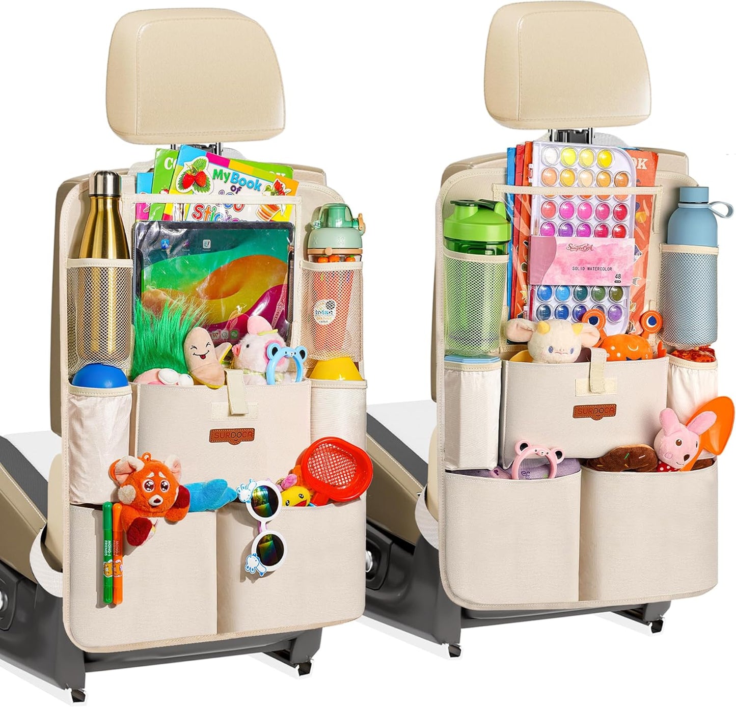 SURDOCA シートバックポケット 車 収納ポケット キックガード 後部座席収納バッグ ベビー用品 子供用品 車内収納袋 11インチtablet収納可能 荷物入れ 防汚 (ブラック, 1枚)
