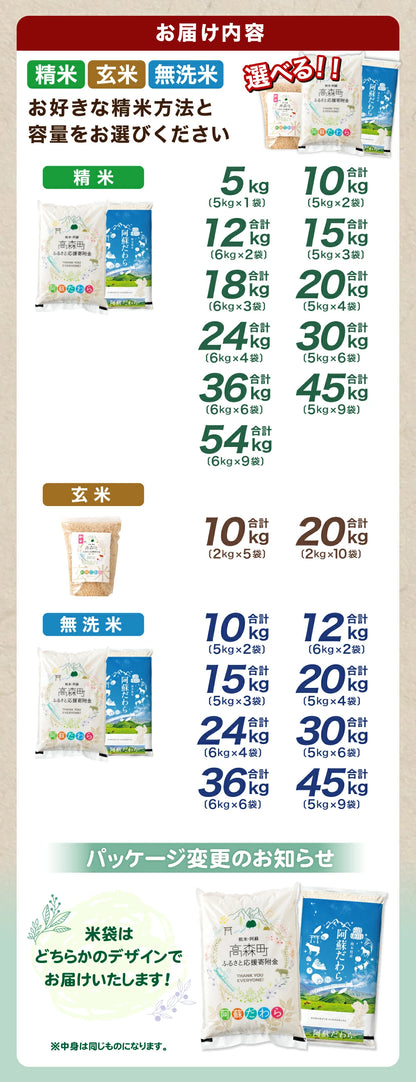 【ふるさと納税】高評価★4.25 令和7年産 お米 阿蘇だわら 選べる 容量 ( 5kg～54kg / 無洗米・精米・玄米 ) R7 熊本県 高森町 白米 ブレンド米 5kg 10kg 15kg 20kg 30kg